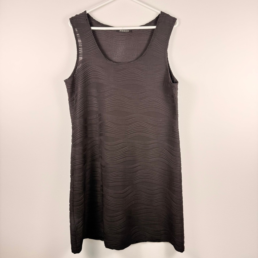 Jessica Black Textured Ripple Knit Sleeveless Shift Dress XL Made in Canada